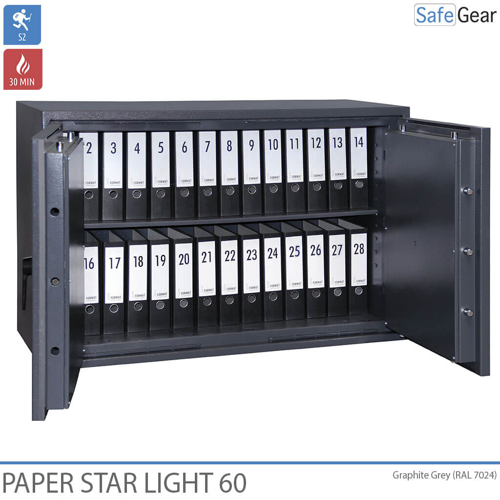 Paper Star Light 60 Coffre-fort Documentaire - 28 Classeurs - Test d'effraction S2 / Test feu 30 min